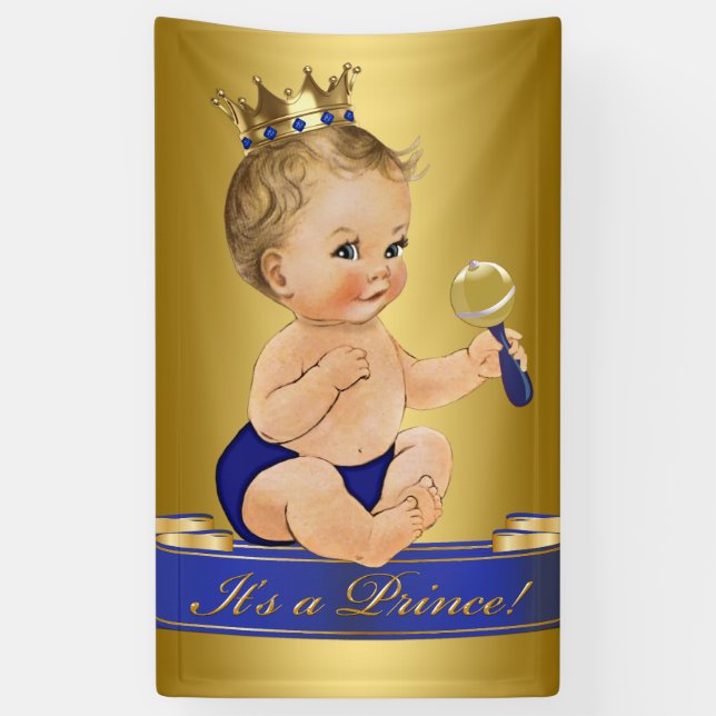 Lona Baby Shower de Blue Gold Prince (Vertical)