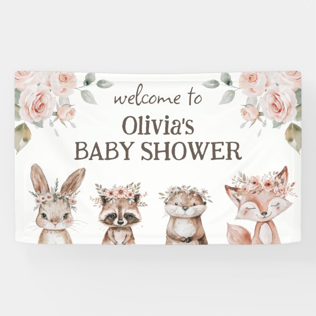 Lona Baby Shower de Boho Woodland Animals (Horizontal)