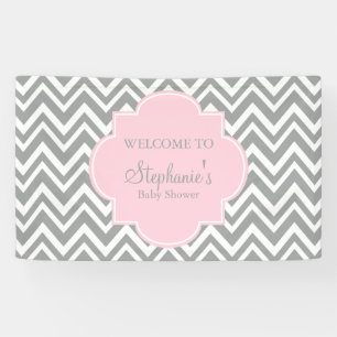 Lona Baby Shower de Chevron rosa gris, blanco y pastel