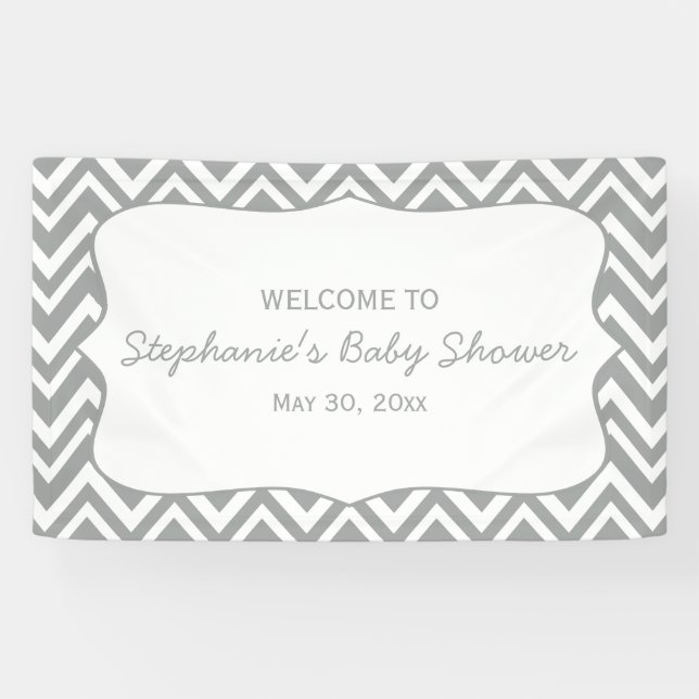 Lona Baby Shower de Chevron rosa gris y pastel (Horizontal)
