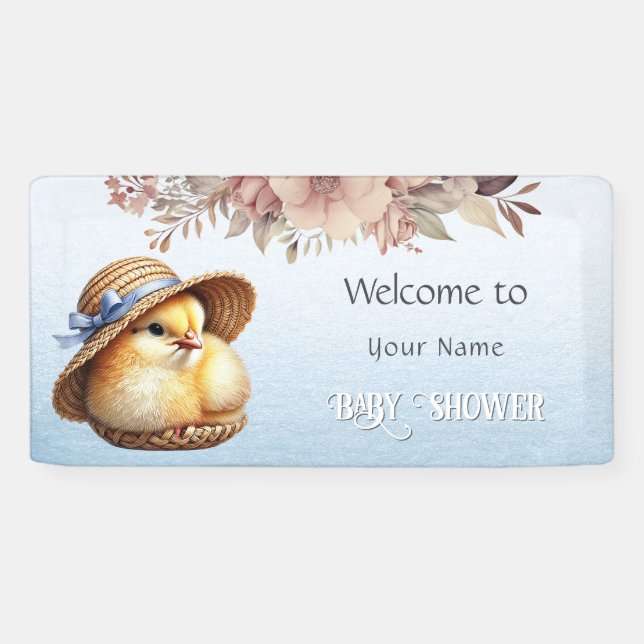 Lona Baby Shower de cinta azul de pequeño color (Horizontal)