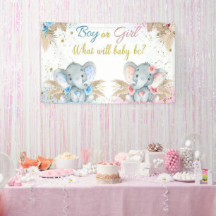 Lona Baby Shower de elefante floral azul rosa para niño