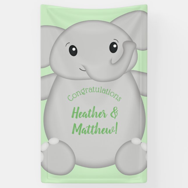 Lona Baby Shower de Elefante Verde (Vertical)