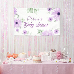 Lona Baby Shower de Flores de color de agua violeta per
