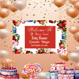 Lona Baby Shower de fresa roja | Blue Berry Sweet Cute