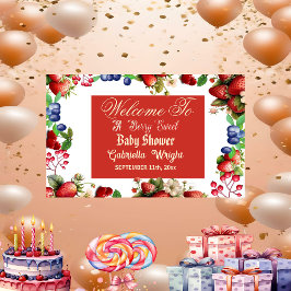 Lona Baby Shower de fresa roja | Blue Berry Sweet Cute