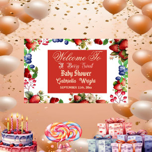 Lona Baby Shower de fresa roja   Blue Berry Sweet Cute