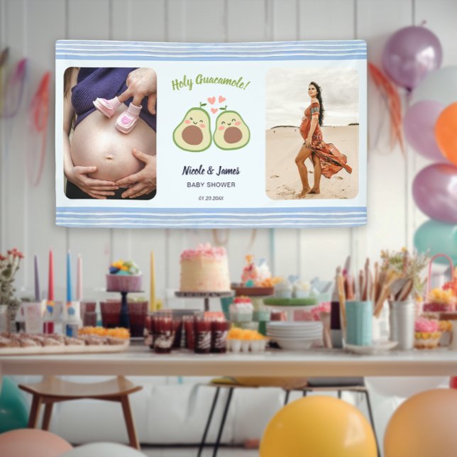 Lona Baby Shower de gemelos neutrales de aguacate (Photo Avocado Gender Neutral Twins Baby Shower Banner)