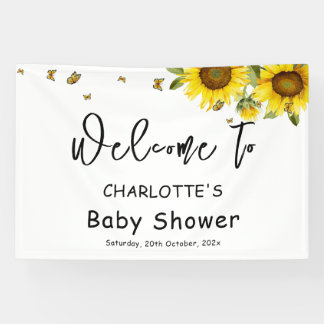 Lona Baby Shower de girasoles acuáticos y mariposas