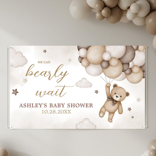 Lona Baby Shower de globo Bear Brown (Brown Bear Balloon Baby Shower Banner)