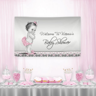 Lona Baby Shower de la bebé nativa rosa negra