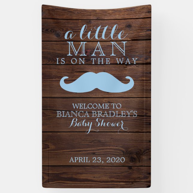 Lona Baby Shower de Little Man | Mustache De Madera Rús (Vertical)