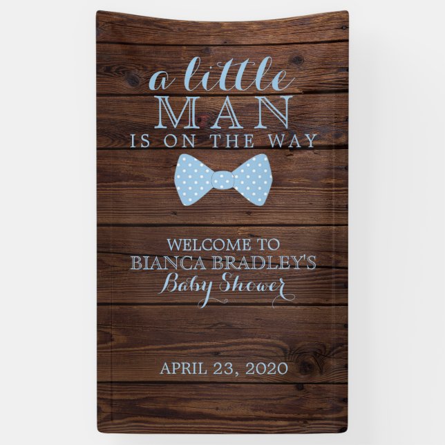Lona Baby Shower de Little Man | Rustic Wood Bowtie (Vertical)