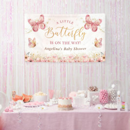 Lona Baby Shower de mariposa floral de boho rosa