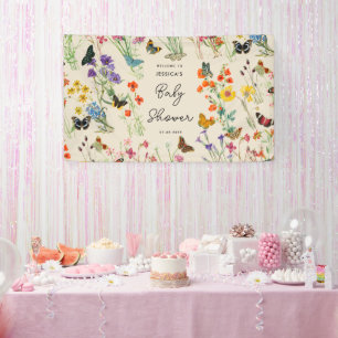 Lona Baby Shower de mariposas acuarela Wildflowers
