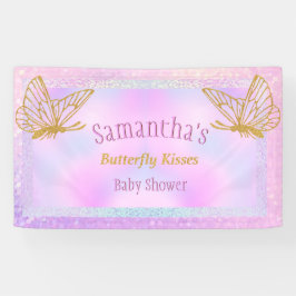 Lona Baby Shower de mariposas singulares rosadas y dora