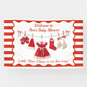 Lona Baby Shower de navidades   Ropa de Santa Rojo y Bl