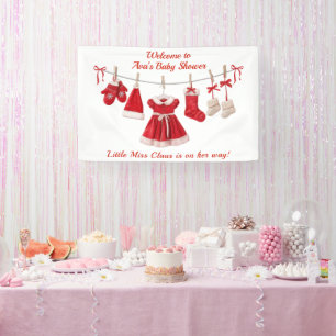 Lona Baby Shower de navidades Ropa de Santa Rojo y Bl