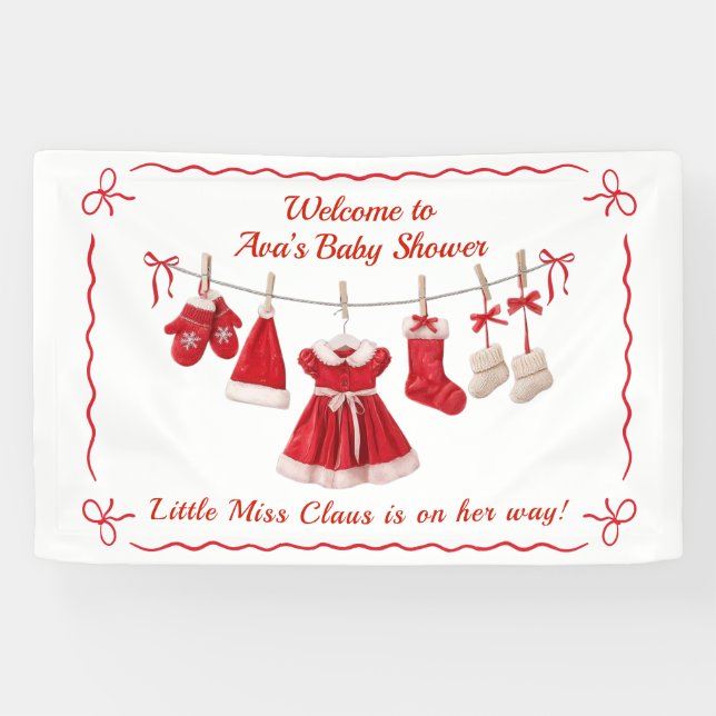 Lona Baby Shower de navidades | Ropa de Santa Rojo y Bl (Horizontal)