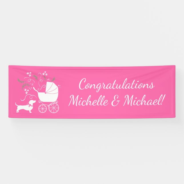 Lona Baby Shower de perro rosado Dachshund Wiener (Horizontal)