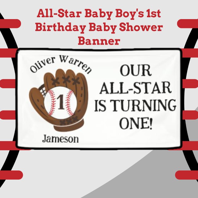 Lona Baby Shower de primer cumpleaños de niño bebé de e (All-Star Baby Boy's 1st Birthday Baby Shower Banner)
