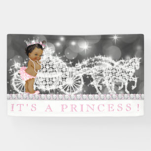 Lona Baby Shower de princesa afroamericana rosa