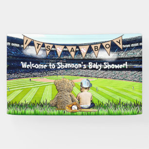 Lona Baby Shower de Teddy Bear and Baby Baseball 