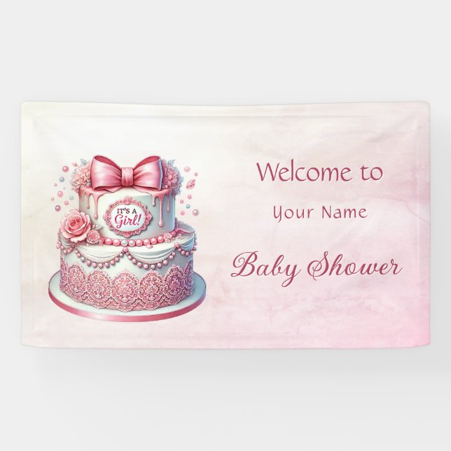 Lona Baby Shower decorativo de Bow Rosa (Horizontal)