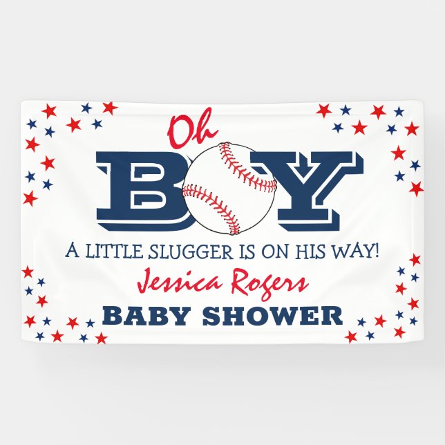 Lona Baby Shower Deportivo De Béisbol "Oh Boy" (Horizontal)