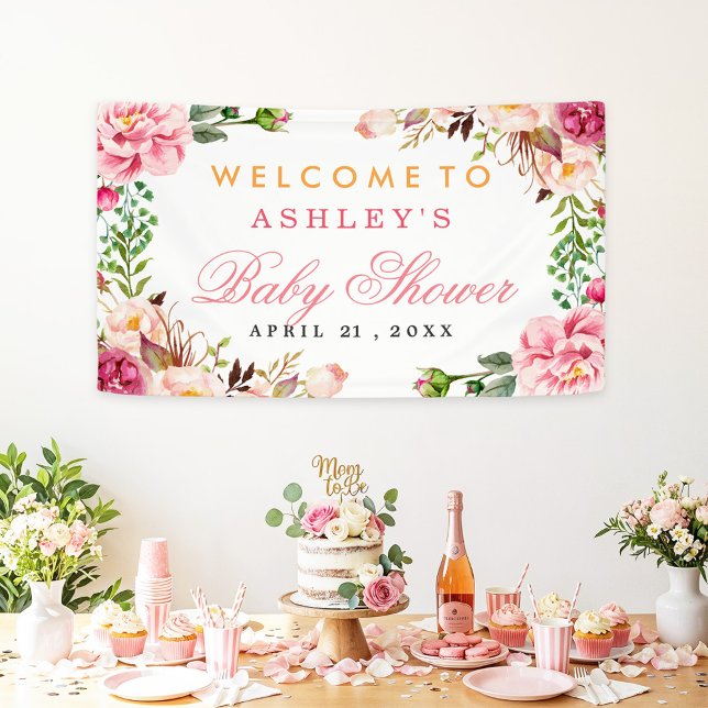Lona Baby Shower Girly Elegly Moda Floral Rosa (Subido por el creador)