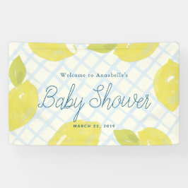 Lona Baby Shower Lemons Pintado a mano y Blue Checks