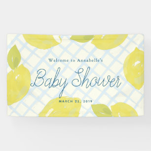 Lona Baby Shower Lemons Pintado a mano y Blue Checks