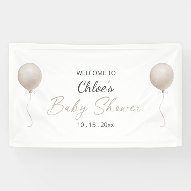 Lona Baby Shower moderno de globo Beige (Horizontal)