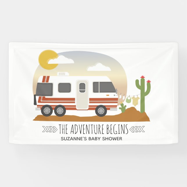 Lona Baby Shower Neutral de moto del desierto de aventu (Horizontal)