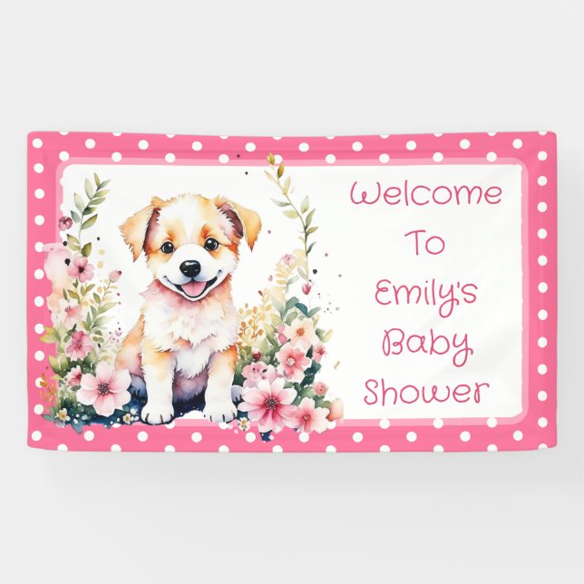 Lona Baby Shower personalizado con tema de perro pimien (Horizontal)