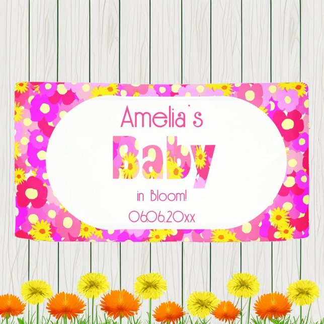 Lona Baby Shower personalizado de flor rosa de bonito (Subido por el creador)