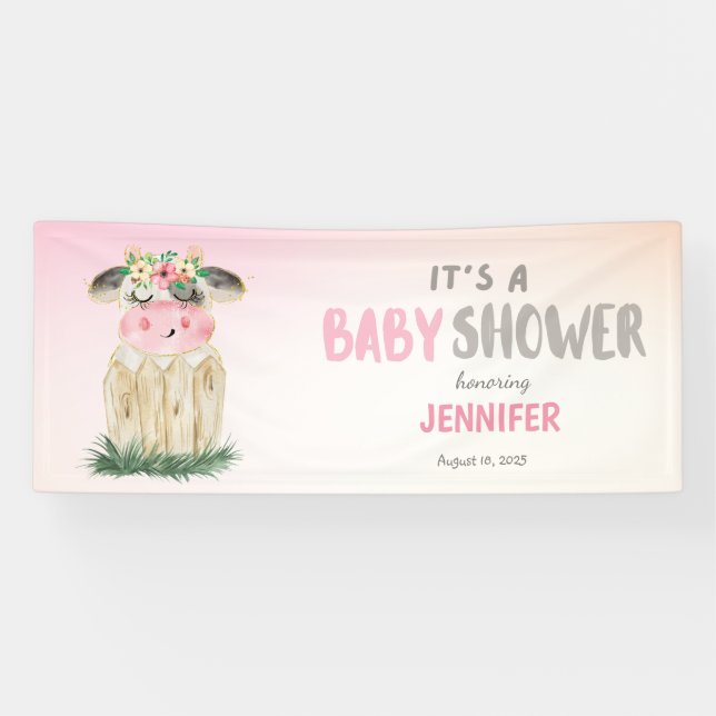 Lona Baby Shower personalizado de oro rosa de vaca (Horizontal)