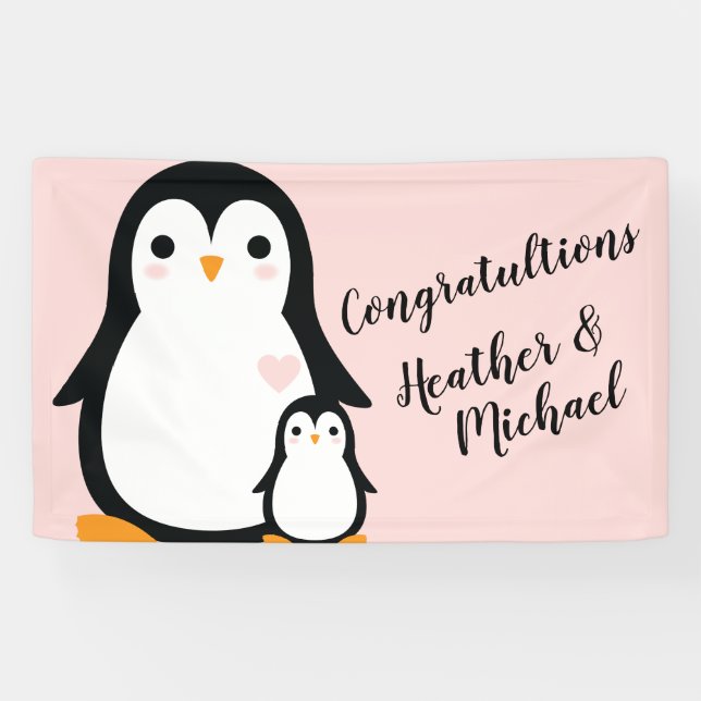 Lona Baby Shower Pink Penguin (Horizontal)