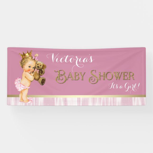 Lona Baby Shower Princesa de oro rosa (Horizontal)