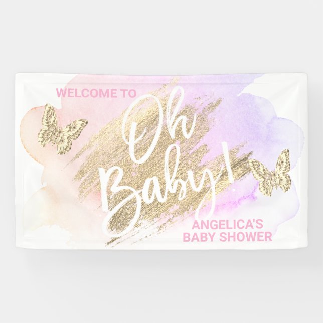 Lona Baby Shower Purple Pink Gold Watercolor (Horizontal)