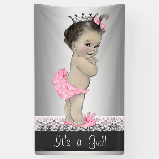 Lona Baby Shower rosa y plateado (Vertical)