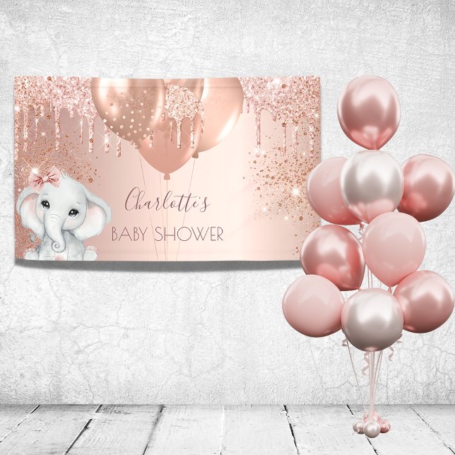Lona Baby Shower rose gold glitter elephant girl  (Subido por el creador)