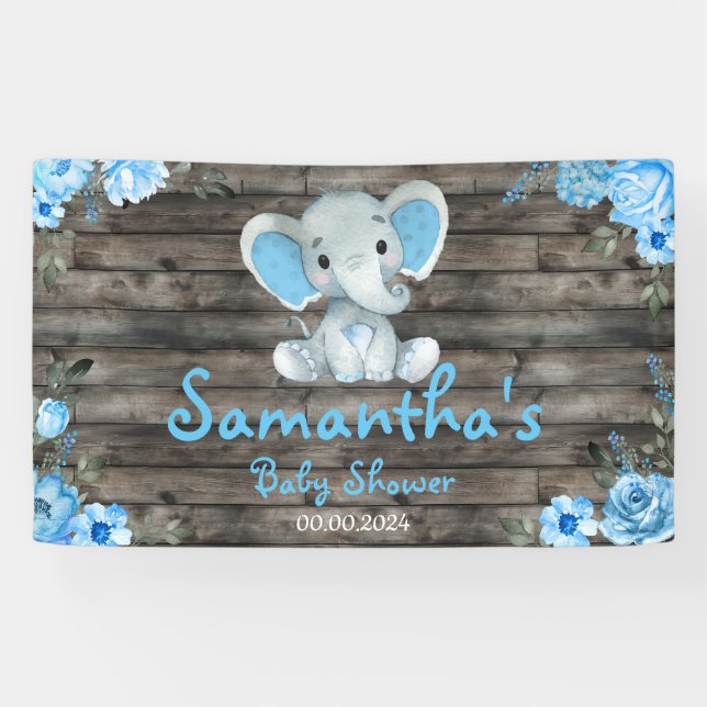 Lona Baby Shower Rustic Blue Boy Elephant (Horizontal)