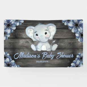 Lona Baby Shower Rustic Blue Boy Elephant