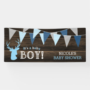 Lona Baby Shower Rustic Wood Blue Deer Boy