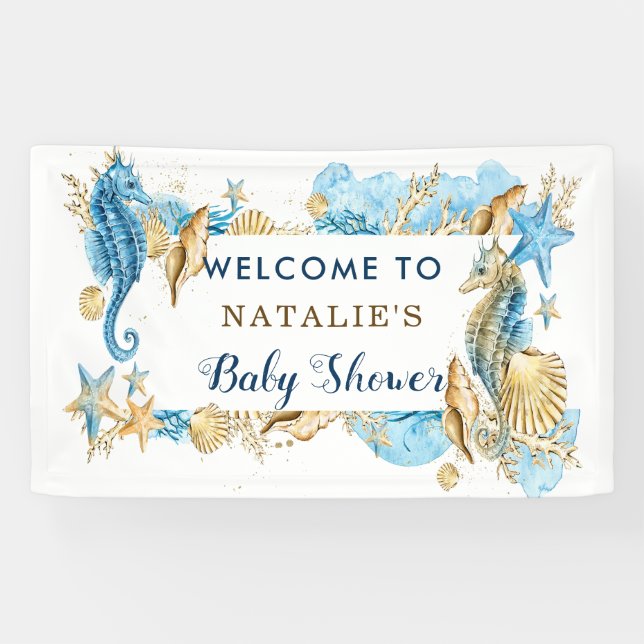 Lona Baby Shower Sea and Beach Blue Gold (Horizontal)