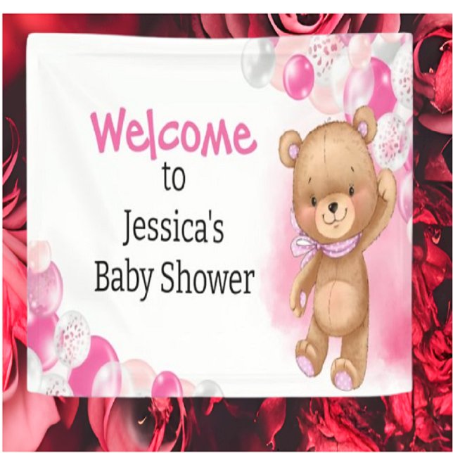 Lona Baby Shower Teddy Balloons Pink (Subido por el creador)