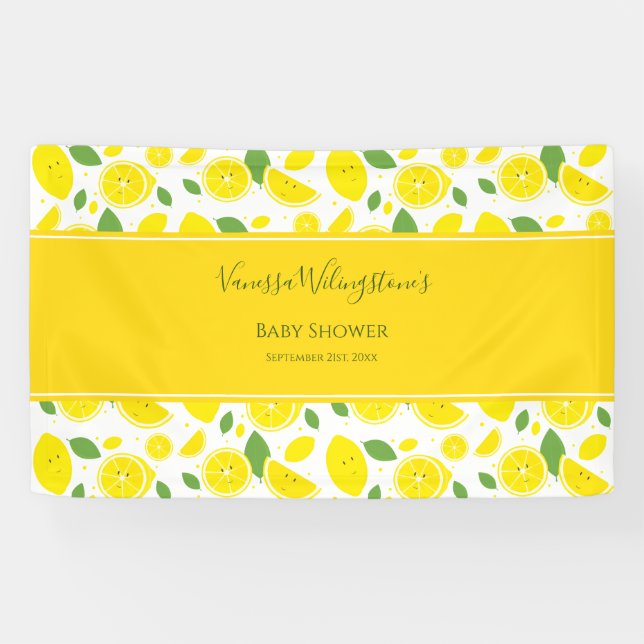 Lona Baby Shower verde blanco amarillo de los lemones s (Horizontal)