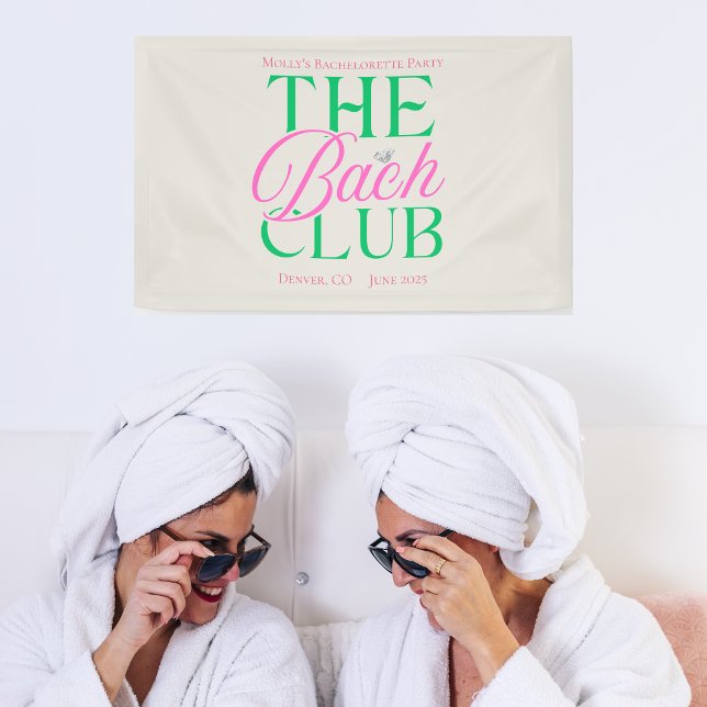 Lona Bach Club Moderna Bachelorette Verde Rosa (The Bach Club banner with modern pink font – perfect for bachelorette or bridal celebrations!)
