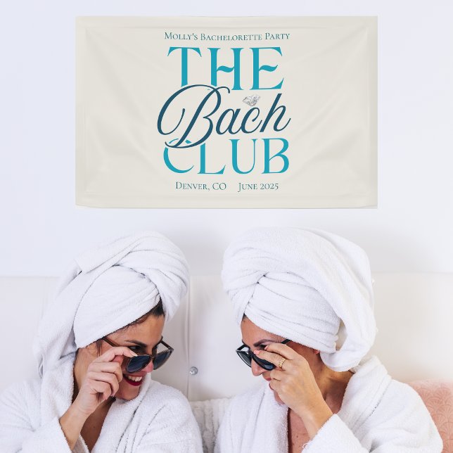 Lona Bach Club Moderna Fiesta de Bachelorette Azul (The Bach Club banner with modern blue font – perfect for bachelorette or bridal celebrations!)